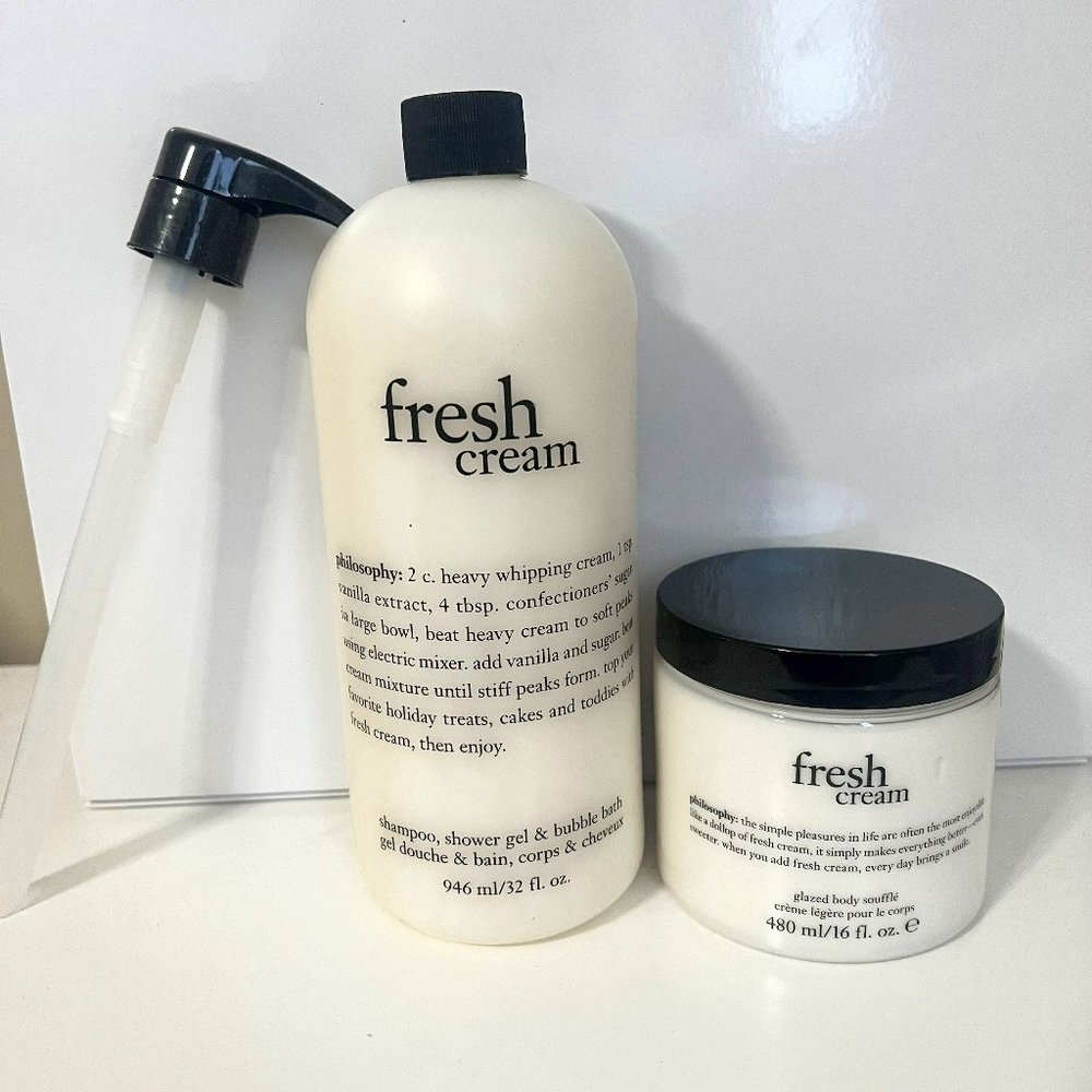 Philosophy Super-Size Fresh Cream Shower Gel & Glazed Body Souffle Set - NWT!